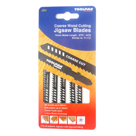Jigsaw Blades 75mm 8tpi Coarse Cut Wood Pack of 5 Toolpak 